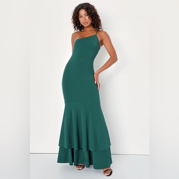 Emerald Green One-Shoulder Mermaid Maxi Dress - Picture 1 of 3